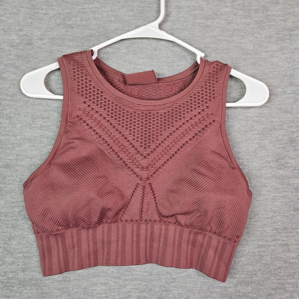 Athleta Women Pink Seamless Pointelle Mesh Workout Crop Top Tank Size S